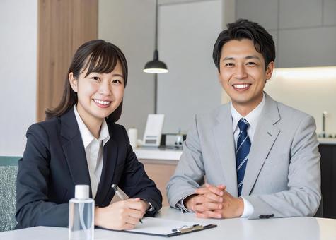 視線を向けるビジネスパートナーの写真