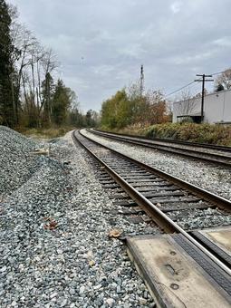 カナダの線路 線路,踏切,北米の写真素材