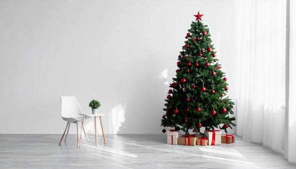 白い部屋のクリスマスツリー 白い部屋のクリスマスツリーの写真