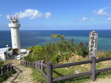平久保崎灯台　石垣島最北端 海,絶景,石垣島の写真素材