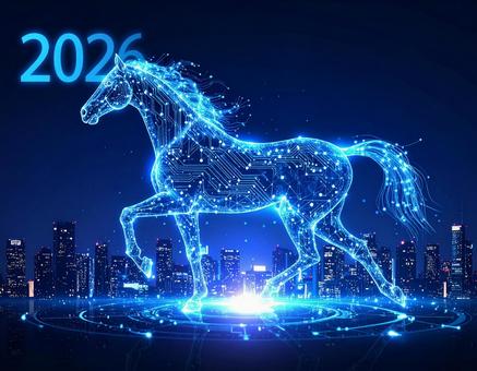 2026年サイバーネオン風な馬の年賀素材 2026年サイバーネオン風な馬の年賀素材の写真