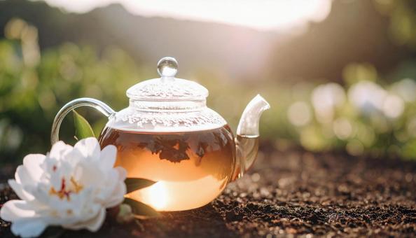 ガラスの急須に入った美しい台湾茶 中国茶 ガラスの急須に入った美しい台湾茶 中国茶の写真