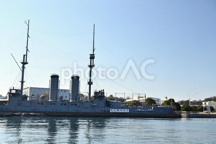 沖からみた軍艦みかさ 戦艦みかさ,三笠公園,軍艦の写真素材