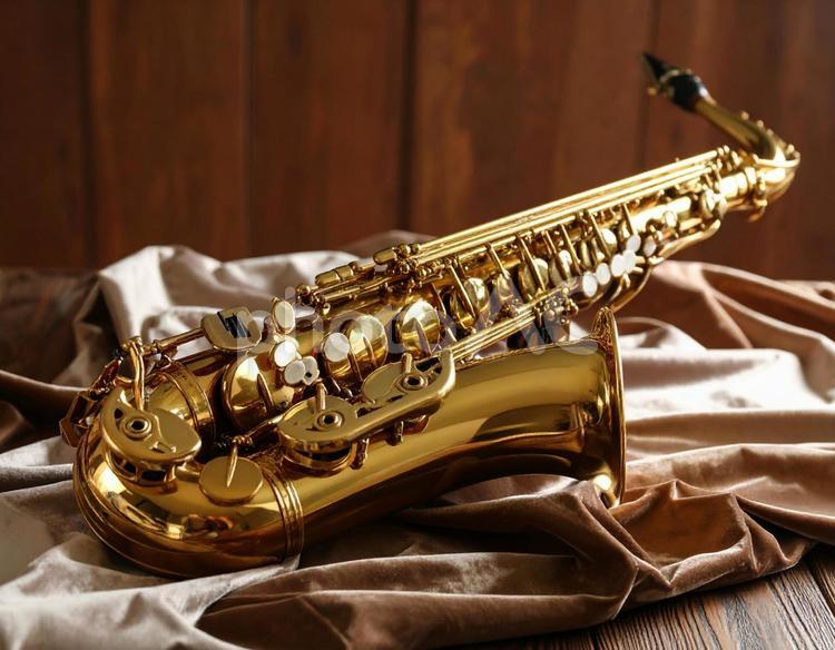 バリトンサックス　シルク　楽器　音楽　金 サックス,サクソフォン,バリトンサックスの写真素材