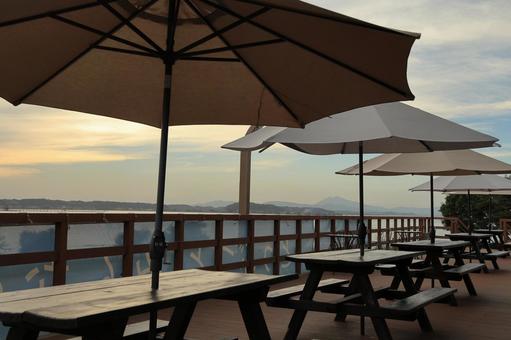 「道の駅たまつくり」のテラス席 テラス席,カフェ,道の駅たまつくりの写真素材