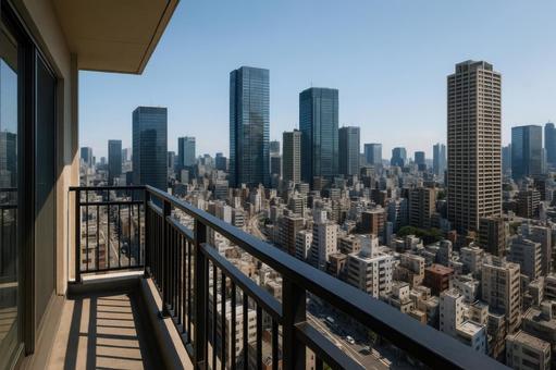 ベランダから見下ろす都心風景 ベランダから見下ろす都心風景の写真