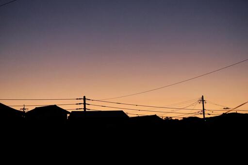 住宅街と夕空 夕空,住宅,陰の写真素材