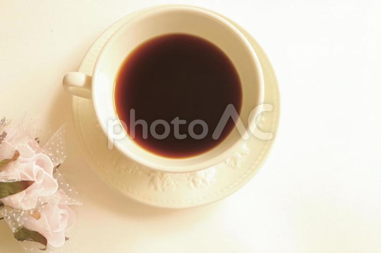 コーヒーと花休憩カフェ造花余白高級豪華 美味しい,カップ,コーヒーの写真素材