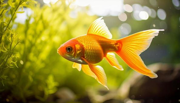 気持ちよさそうに泳ぐ赤い金魚 気持ちよさそうに泳ぐ赤い金魚の写真