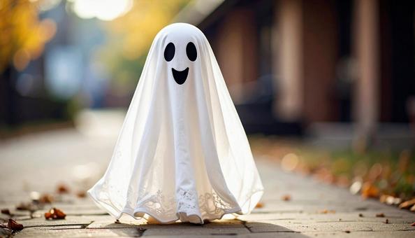 白いシーツをかぶった可愛いお化けの写真