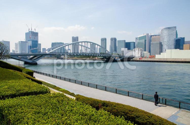 午後の隅田川河口付近 隅田川,築地大橋,河口の写真素材