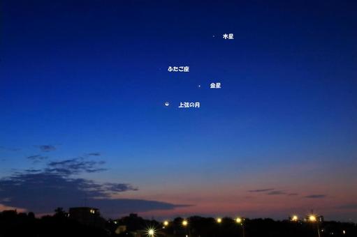 三日月と金星と木星と名称 三日月と金星と木星と名称 三日月と金星と木星,三日月,月の写真素材