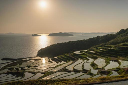 佐賀-【土谷棚田の夕景】 佐賀-【土谷棚田の夕景】 佐賀県,佐賀,松浦市の写真素材