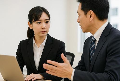 上司に指導を受ける新入社員の女性の写真