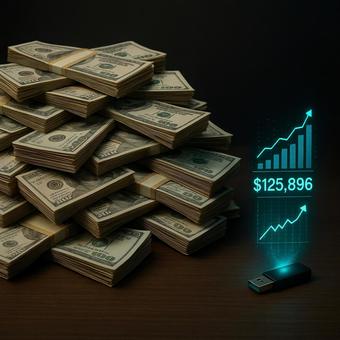 現金の山とデジタル成長曲線の写真