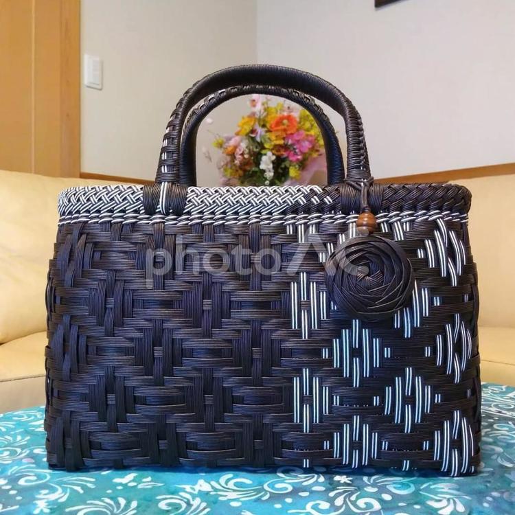 クラフトバッグ　模様網代編み バッグ,ハンドメイド,編むの写真素材
