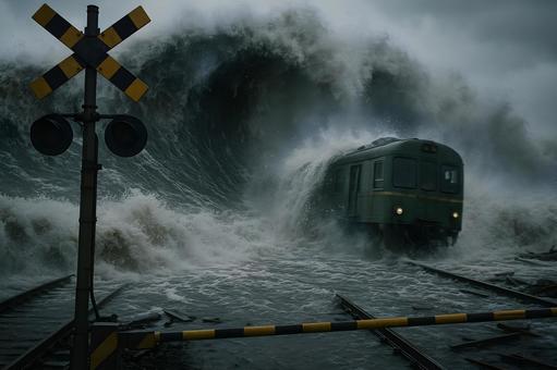津波が列車を襲う 津波が列車を襲うの写真