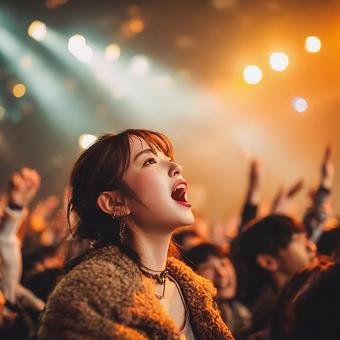 ライブで推しに夢中の女性の写真