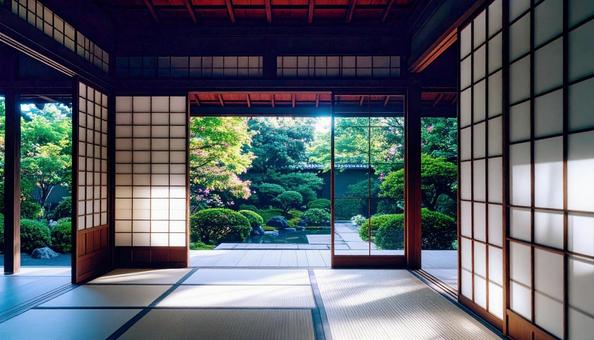 和室から眺める日本庭園 和室から眺める日本庭園の写真