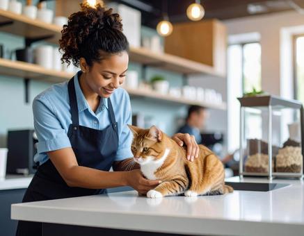 猫カフェ女性スタッフの写真