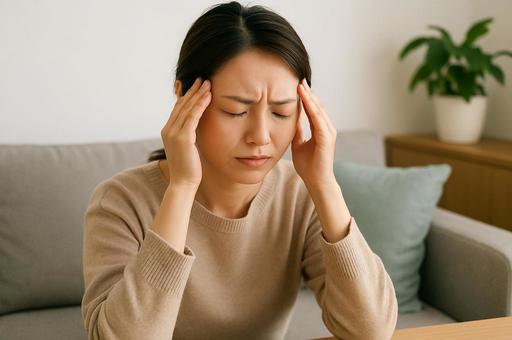 頭痛に悩む女性 頭痛に悩む女性の写真
