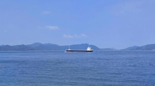 Photo, cargo ship, seto inland sea, shimanami, 