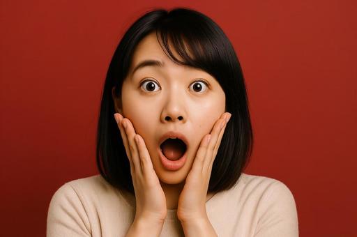驚いている女性 驚いている女性の写真