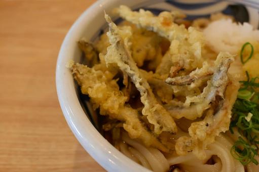 いかなごの天ぷらぶっかけうどんの冷や いかなごの天ぷらぶっかけうどんの冷やの写真
