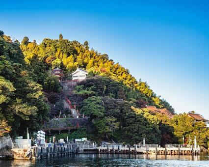 滋賀・琵琶湖・竹生島の景観 琵琶湖,竹生島,竹生島港の写真素材
