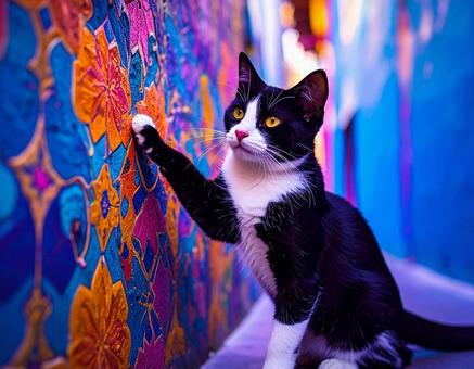 AI 異国の地で出会った猫と壁画 野生の写真