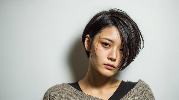 カッコイイショートヘアーの女性 カッコイイショートヘアーの女性の写真