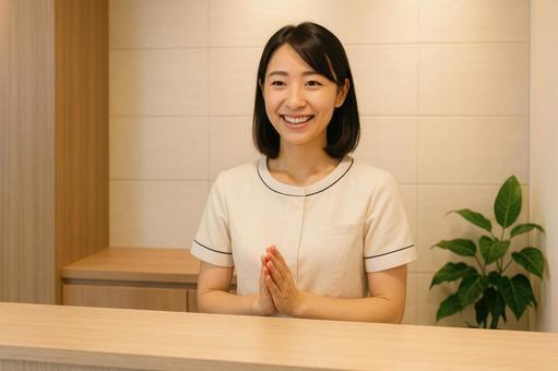 受付で笑顔の女性スタッフ 受付で笑顔の女性スタッフの写真