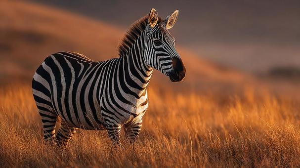 広大な草原のシマウマの写真