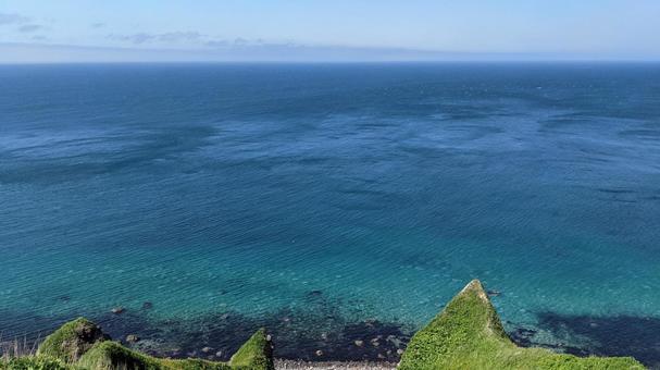 北海道積丹の海 水平線 積丹ブルー,絶景,岬の写真素材