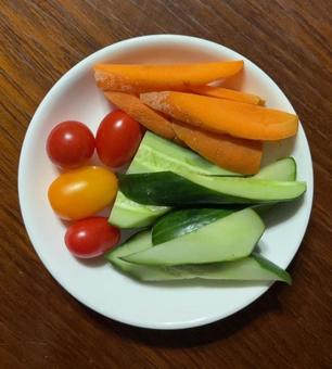 Home-grown tomatoes, pickled cucumbers, and carrots, JPG