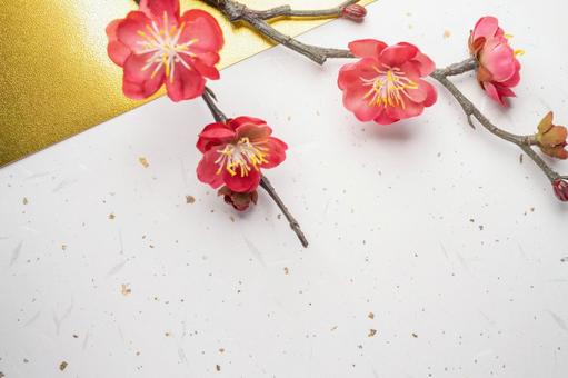 金紙映える紅梅の上質な和風背景 紅梅,正月,梅の写真素材