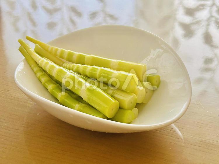 姫竹 スティック,山菜,茹でたての写真素材