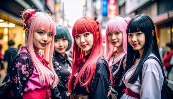 着物風のファッションが好きな若い女性達C 着物風のファッションが好きな若い女性達Cの写真