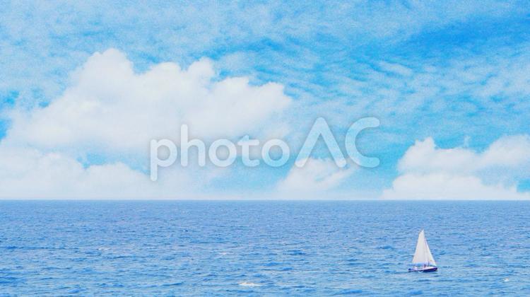 海とヨット、鮮やかな青空と雲 海,ヨット,青空の写真素材