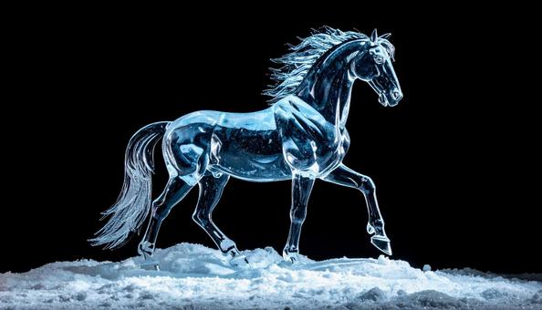 雪上に立つ氷の馬の彫刻 雪上に立つ氷の馬の彫刻の写真