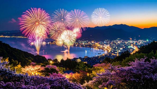 夜の街を彩る花火の写真