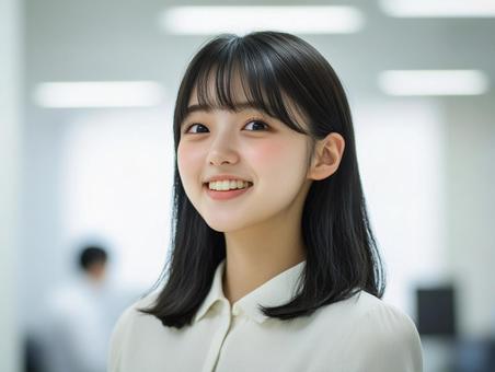 笑顔で働くビジネス女性のポートレートの写真