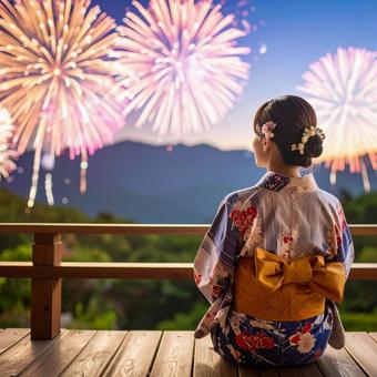 Enjoy in a yukata, yukata, night, female, JPG