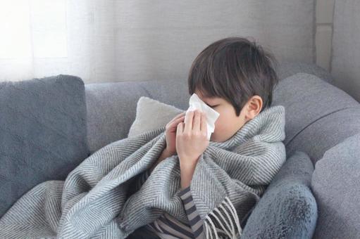 鼻をかむ少年 7 鼻をかむ少年 7 風邪,花粉症,夏風邪の写真素材