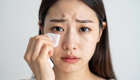 涙を拭く日本人女性 涙を拭く日本人女性の写真