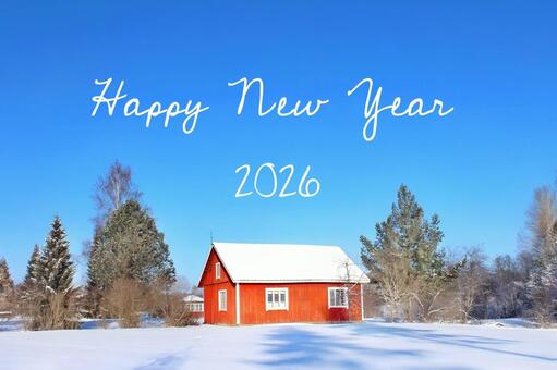 北欧の冬 新年のメッセージ 年賀状,happynewyear,正月の写真素材