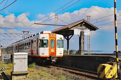 一畑電車 秋鹿町（あいかまち）駅2 秋鹿町駅,絶景駅,一畑電車の写真素材