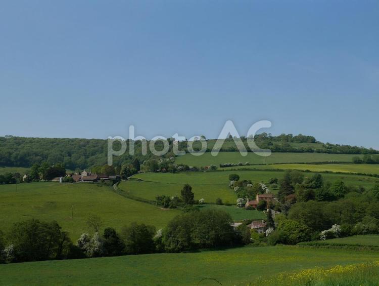 イギリスのカントリーハウスと田舎風景2 野原,草原,田舎の写真素材