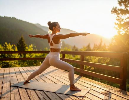 自宅でヨガをする女性の写真