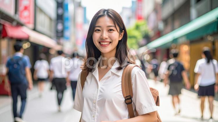 夏の私服姿の若い日本人の女性B 女性,若い,夏の写真素材